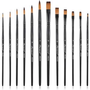 3 x Gouache Paint Brushes, 12pcs Face Paint Brush Fine Paint-Brushes for Detail Professional Artist Model Paint-Brush Paintbrushes for Acrylic Watercolor Gouache Oil and Hobby Painting Craft Base Coating