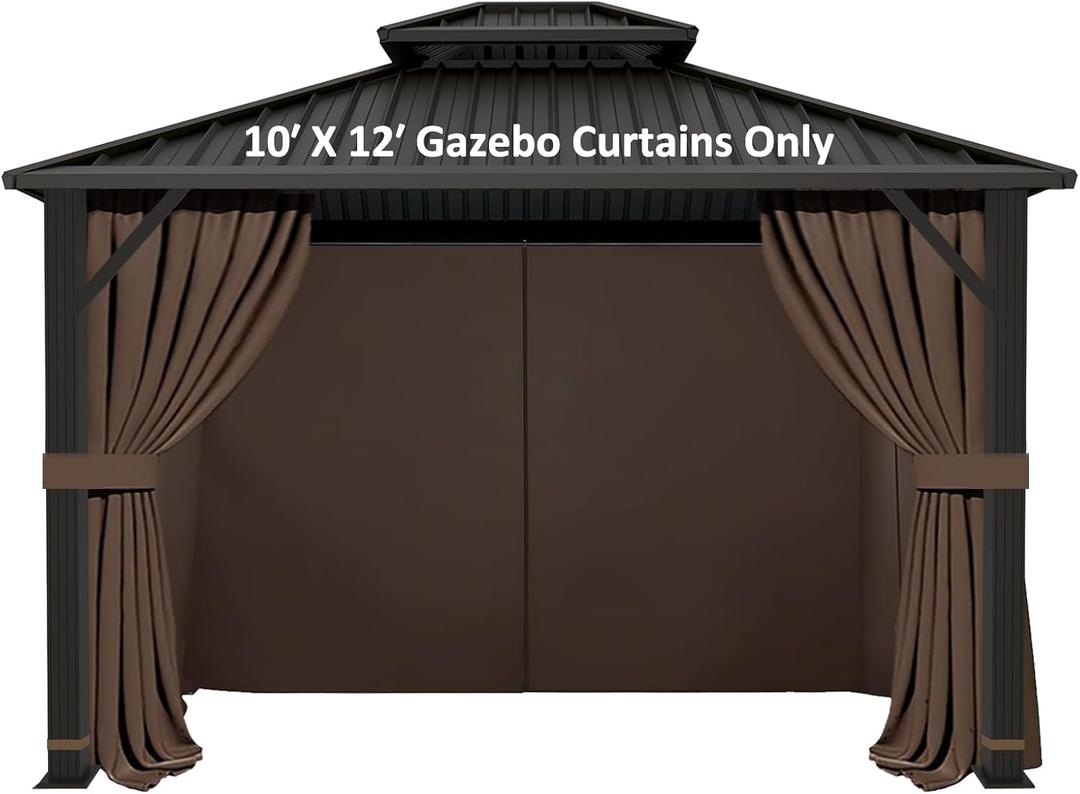 Gazebo Universal Replacement Privacy Curtain - Hugline 10' x 12' Outdoor Waterproof 4-Panels Gazebo Side Wall with Zipper (Curtain Only, Brown)