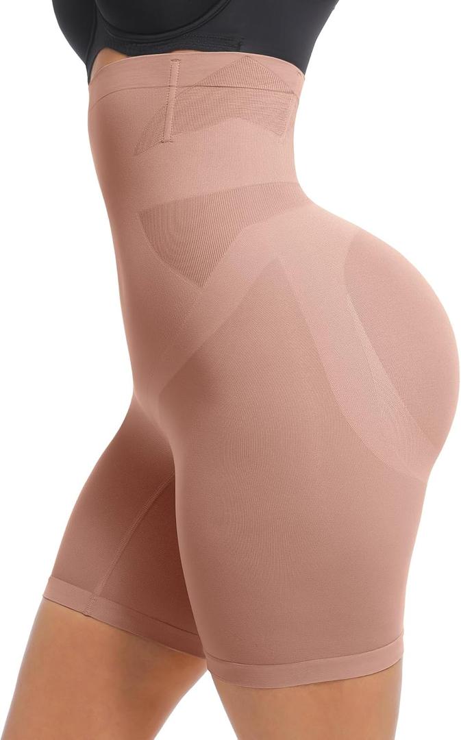 FeelinGirl Shapewear for Women Tummy Control High Waisted Body Shaper Shorts Girdles Butt Lift Panties Thigh Slimmer (Medium-Large, Latte)