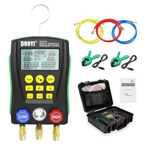 Digital Manifold Gauge Set Air Conditioning/Refrigerator Digital HVAC Gauges Double Pressure&Temp Test Air Conditioning Tools & Equipment Manifold HVAC with Tricolor Hose, 2 Pairs of Test Clamps