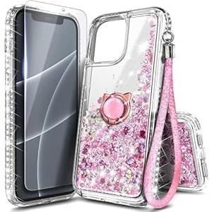 NGB Designed for iPhone 13 Mini Case, Aqua/Purple | Glitter Liquid Sparkle Cute Cover for Women Girls Kids | with Tempered Glass Screen Protector & Ring Holder & Wrist Strap