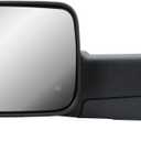 Driver Left Side Door Towing Mirror Black Back Cover Power and Heated Glass with Turn Signal Light and Puddle Light Manual Folding and Temperature Sensor For Ram 1500 2500 3500 2009-2018
