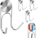 Magnetic Hooks 304 Stainless Steel Hooks Heavy Duty Magnets Hanging Hooks for Refrigerator Grill Toolbox Cabins Outdoor,Cruise Essentials Camper Accessories,4pack, Silver