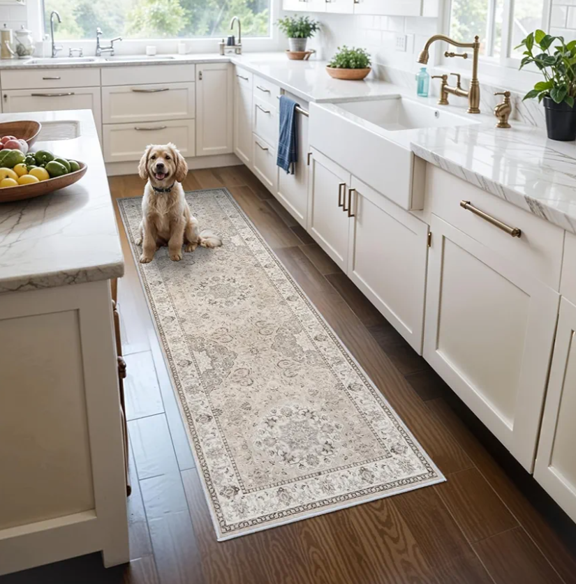 2x6 Hallway Washable Runner Rug : Vintage Soft Kitchen Laundry Runner with Non Slip Backing Farmhouse Entryway Living Room Floor Mat Stain Resistant Carpet for Bedroom Bathroom Distressed Beside Rug