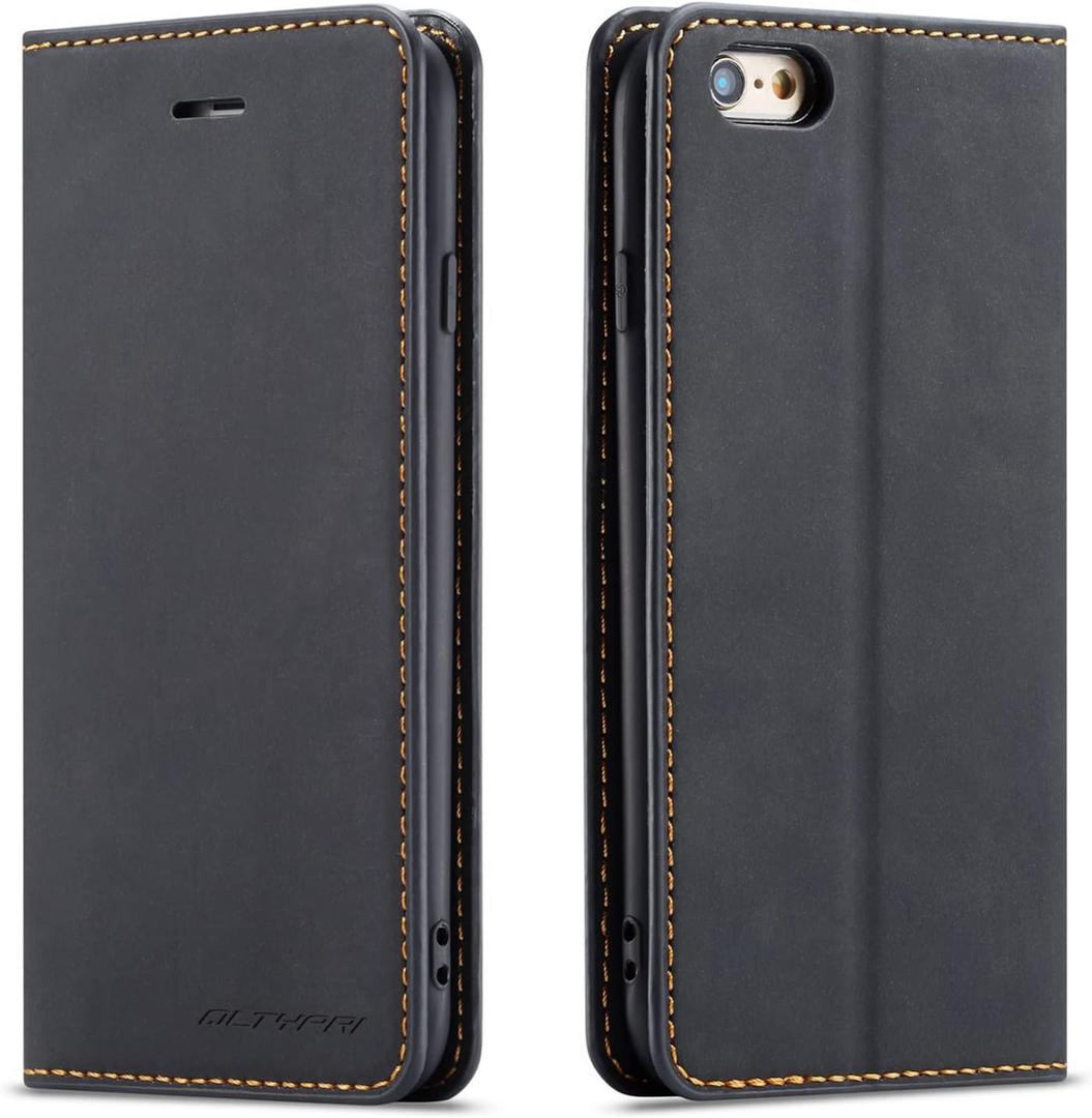 QLTYPRI Case for iPhone SE 2022 5G/SE 2020/8/7, Premium PU Leather Cover TPU Bumper with Card Holder Kickstand Magnetic Adsorption Flip Wallet Case - Black