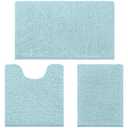HOMEIDEAS 3 Pieces Bathroom Rugs, Ultra Soft Non Slip Absorbent Chenille Toilet Bath Mat Set (Light Blue), Size: 17"x24"+20"x32"+U Shape 20"x24"