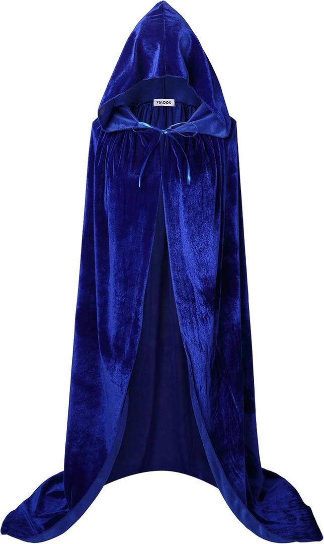 VGLOOK Unisex Adults Hooded Cloak Velvet Cape for Halloween Cosplay Costumes (Large, Blue)