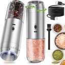 Rechargeable Salt and Pepper Grinder Set Gravity,Electric and Refillable Pepper Grinder Mill Automatic,Stainless Steel,LED Light, Adjustable 6 Coarseness,176ml Large Capacity