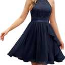 Wedtrend Women's Bridesmaid Dresses, Halter Sleeveless Cocktail Dress Ruffle A Line Short Prom Dress 2025 (Medium)