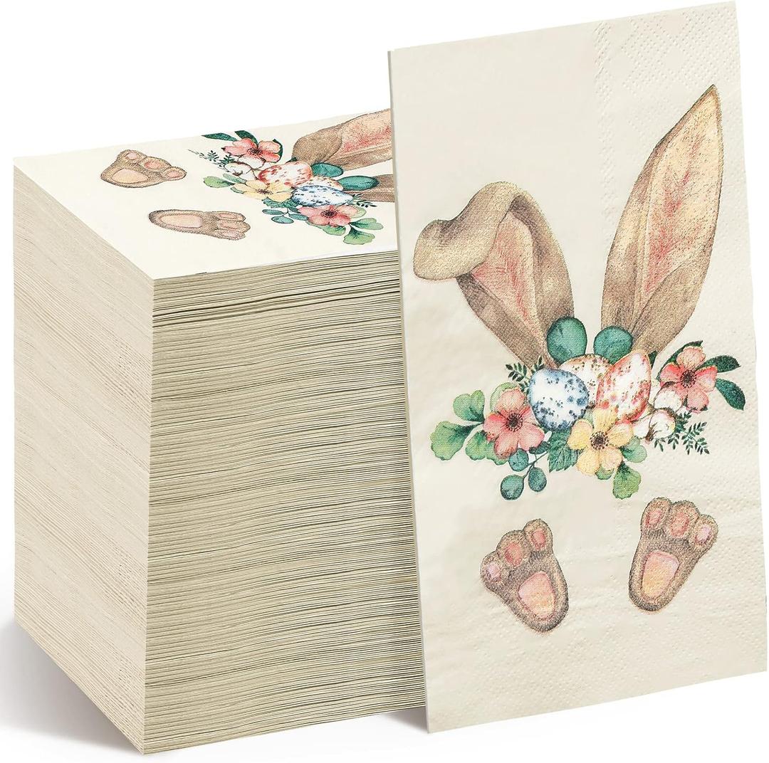 Tatuo 100 Pcs Easter Guest Napkins Easter Paper Napkins Disposable Decorative Spring Bunny Floral Flower Hand Towel for Dinner Table Centerpieces Living Room Bathroom Toilet Decor