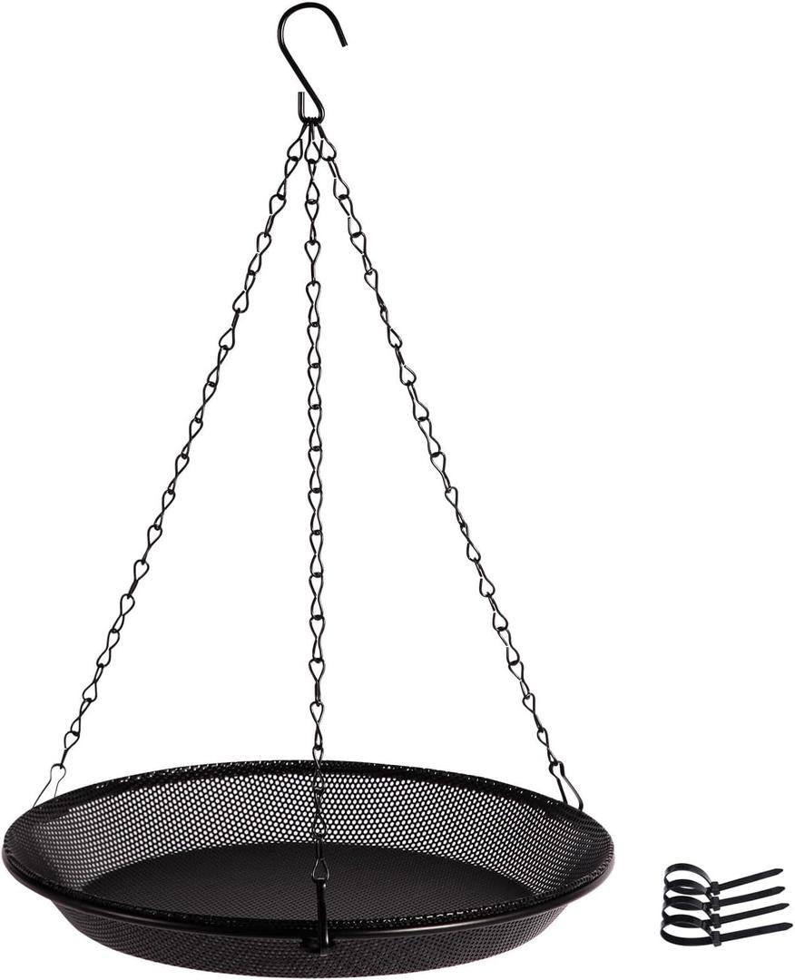 Hanging Bird Feeder Bowl with 16.3 inch Iron Hanging Chain Detachable Outdoor Decor for Garden Backyard Patio and Deck - Perfect for Attracting Birds