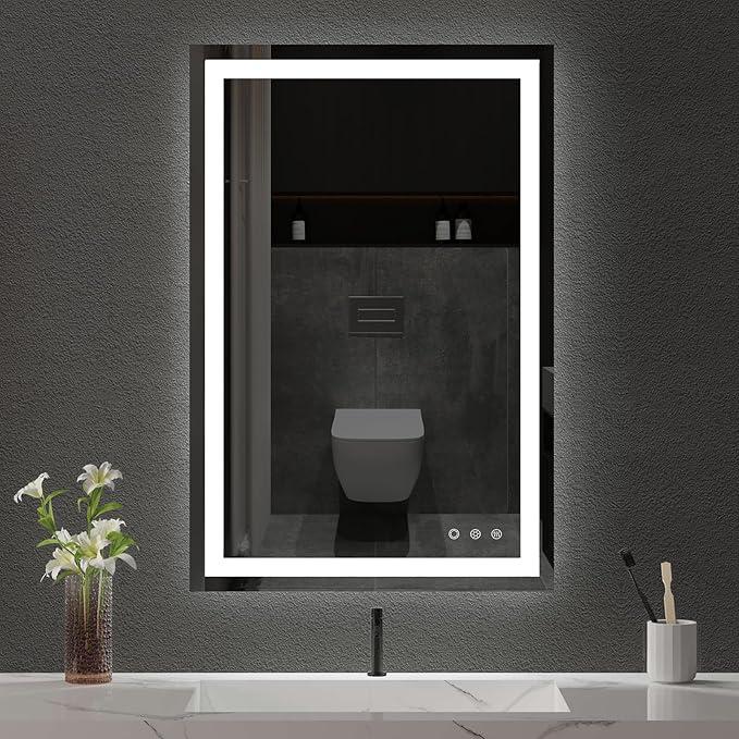 24x36 Inch LED Bathroom Mirror - Anti-Fog, Stepless Dimmable - Bathroom Mirror with Lights - 3 Color LED Mirror for Bathroom, IP54 Waterproof, Horizontal/Vertical