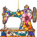 Faux Stained Glass Sewing Machine Christmas Acrylic Ornament, Sewing Machine Ornaments for Christmas Tree, Sewing Gifts for Sewing Lovers, Gift Exchange Present (Sewing Ornament)