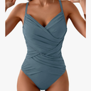 B2prity One Piece Swimsuit Tummy Control Criss Cross Bathing Suit Slimming Ruched Swim Suit Push Up V Neck Swimwear L
