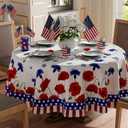 XCHI America Stars Red Blue Flowers Patriotic 4th of July Memorial Day Independence Day Tablecloth Round Washable Table Covers for Home Party Decorations 60x60 Inch