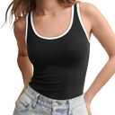 SUUKSESS Women Scoop Neck Tank Top Summer Sleeveless Going Out Double Lined Basic Tops, Size M