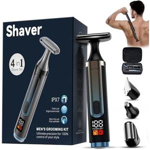 2025 Upgraded Back Shaver for Men, LED Display Mens Back Shaver with Travel Case, Rechargeable with Long Handle, Safety Lock, IPX7, Multi-Functional Back Trimmer for Men,(Dark Black)