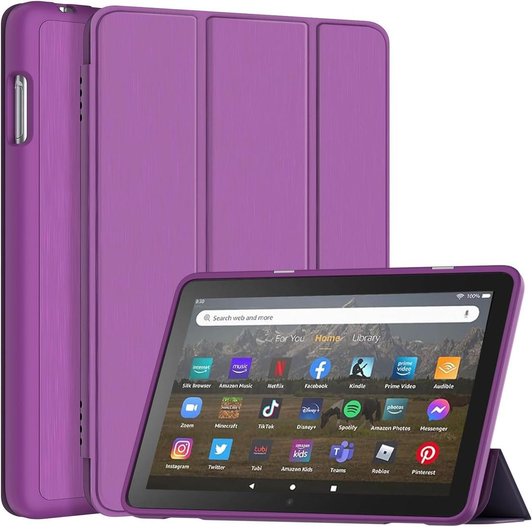 All-New 8inTablet Case,Adult Child Friendly DJ&RPPQ Smart Trifold Stand Case with Auto Wake/Sleep Incompatible with Alcatel TCL,Dark Purple