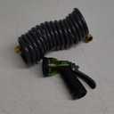 Coil Hose 15FT EVA Coil Garden Hose With 3/4'' Brass Connector Coiled Water Hose Lightweight And No Kink Includes 7 Patterns Spray Nozzle For Outdoors Lawn Watering Car Washing (Gray)