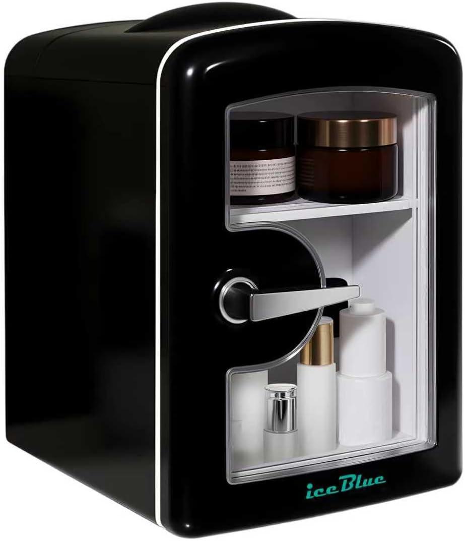 Iceblue Skincare Fridge with Viewing Window, 4L Compact Small Fridge for Bedroom, Car, Office & Dorm, Mini skincare fridge for Beauty Essentials & Beverages (Black)