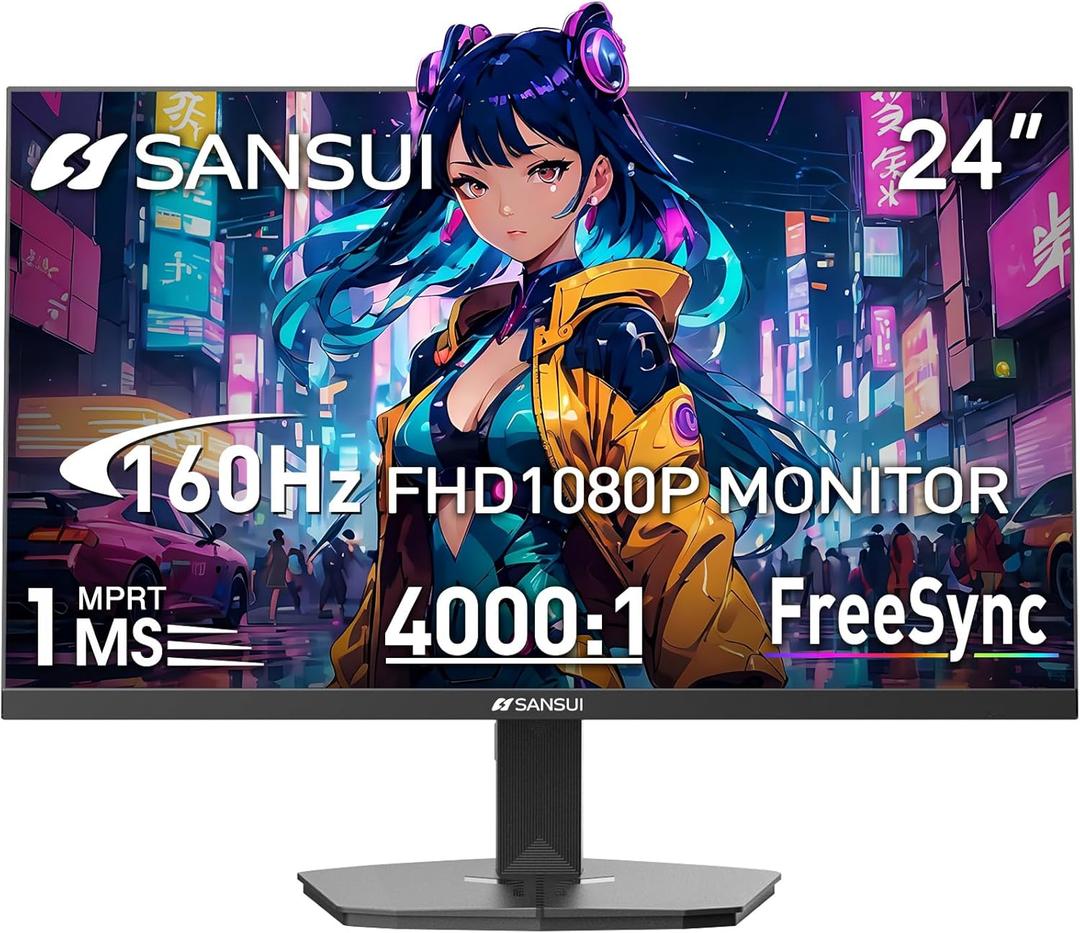 SANSUI 24 Inch Gaming Monitor 160Hz FHD 1080P Computer Monitor, FreeSync 1ms 4000:1 Contrast, HDMI DP Ports VESA Support Eye Care Monitor for Gaming Office (HDMI Cable Included ES-G24F4M)