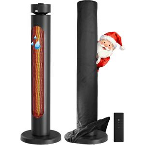 Portable Heater Outdoor Infrared 1500W 8 Heat Levels 8H Timers Carbon Fiber Tube Tip-Over&Overheat Protection IP45 Waterproof Electric Garden Heater, Deep Black