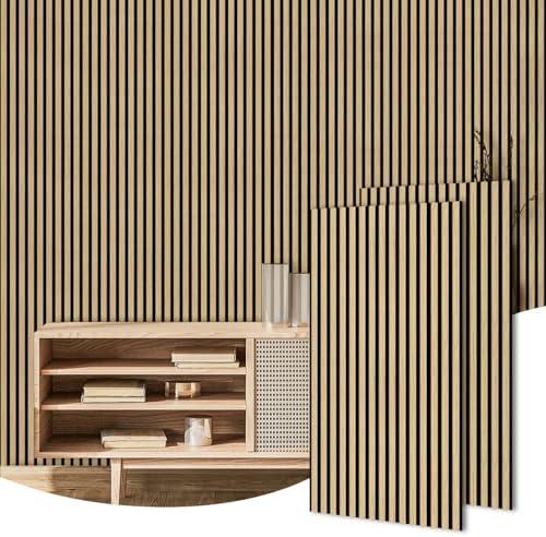 HPINUB 3D Acoustic Panels,Fluted Sound Absorbing Panel with Wood Finish for Stylish Decor and Noise Reduction,Textured Slat Wall Panels Wood Slats for Wall and Ceiling-23.6"x47.2"x2pcs(Oak)