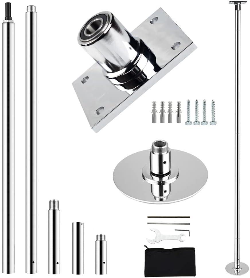 Height Adjustable Permanent Dance Pole with Fixed Plate Enhanced Safety and Stability for Home Dancing (Silver)