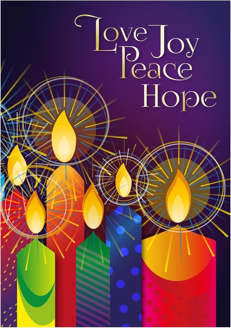 Religious Christmas cards - Love, Joy, Peace, pack of 20, 5x7in, printed in England, with Bible verse. Christian Christmas cards with envelopes bulk, by Just Cards Direct