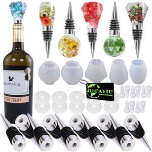 15 Pcs Resin Wine Bottle Stoppers Molds Set, Wine Stopper Silicone Molds for Epoxy Resin (5 Molds and 10 Stoppers with 10 Screws)