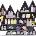 Mountain Crystal Shelf Display for Wall, Wooden Triangle Rock Gem Stone Storage Holder, Meditation Room Decor Spiritual Gift, Wall Hanging Organizer for Trinkets, Knick Knacks, Art Collections