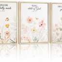 3pcs Framed Floral Wall Art Pieces, Christian Art, Bohemian Wall Decorations, Inspirational Bible Verse Canvas Paintings, Wildflower Patterns, For A Girl'S Room And Living Room, 12x16 Inch