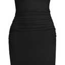 Ruched Bodycon Midi Tshirt Dress - Missufeintl Women's Casual Short Sleeve Fitted Sundress (Black, X-Small)