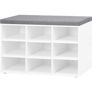 DINZI LVJ Shoe Storage Bench with Cushion, Cubby Shoe Rack with 9 Cubbies, Adjustable Shelves, Multifunctional Shoe Organizer Bench for Entryway, Mudroom, Hallway, Closet and Garage, White
