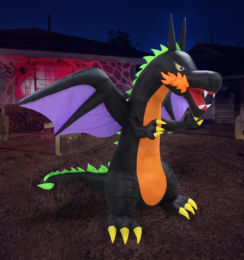 8 FT Tall Lighted Halloween Inflatable Fire Dragon