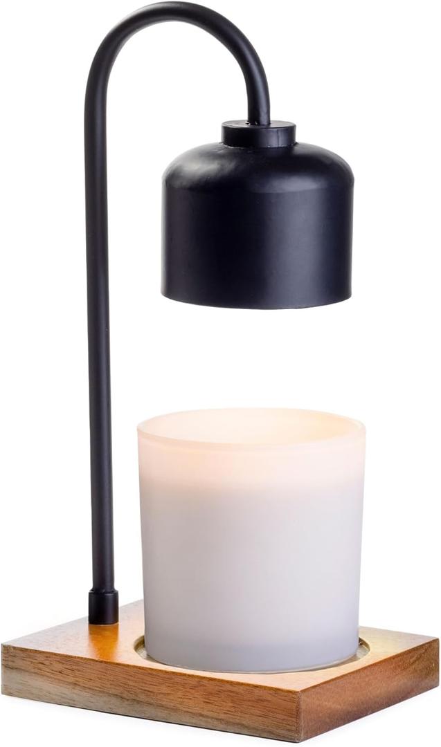 Candle Warmers Etc. Black & Wood Arched Lamp for Top-Down Warming & Flame-Free Fragrance