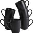 famiware Venus Coffee Mugs for 6, 14 oz Mug Set, Dringking Cup with Handle for Coffee, Tea, Cocoa, Milk, Matte Black