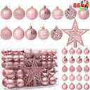 JOIEDOMI 86 Pcs Assorted Rose Gold Christmas Ball Ornaments Set, Multi-Sized Christmas Tree Ornaments, Xmas Shatterproof Hanging Decorations for Tree, Banister, Holiday Wreath Garland, Party Supplies