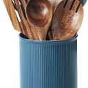 LoeJan Utensil Holder, Extra Large Utensil Crock, Stable Ceramic Utensil Organizer, Cooking Tool Organizer Set for Kitchen Counter Farmhouse Dcor, Blue