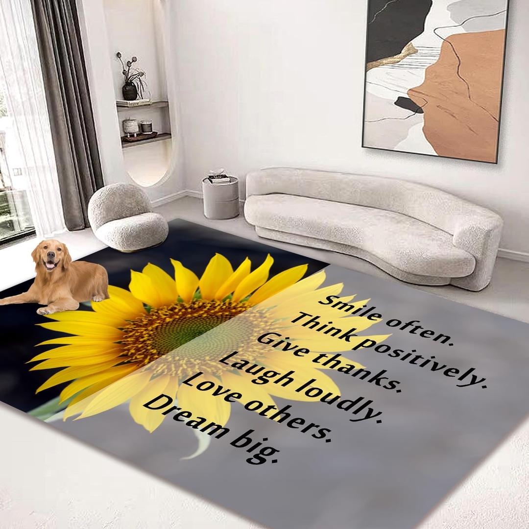 QH Sunflower Quotes Area Rug 5'x6' Floor Mats Washable Non-Slip Large Rugs for Living Room Kitchen Bedroom Dining Room Outdoor Home Decor (Pattern1)
