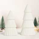 White Ceramic Christmas Tree, Porcelain Christmas Tree Table Decorations Farmhouse Christmas Decor Trees for Tabletop Winter Mantle Shelf Dinner Holiday Party Supplies Set of 2 (White)