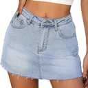 ELLEVEN Denim Skirt with Shorts Mini Skort - Casual Jean Skirts with Raw Hem & Pockets (X-Small, Light Blue Denim)