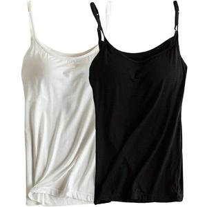 Womens Modal Built-in Bra Padded Camisole Yoga Tanks Tops (2-4, Sp-2 Pcs Black/White)