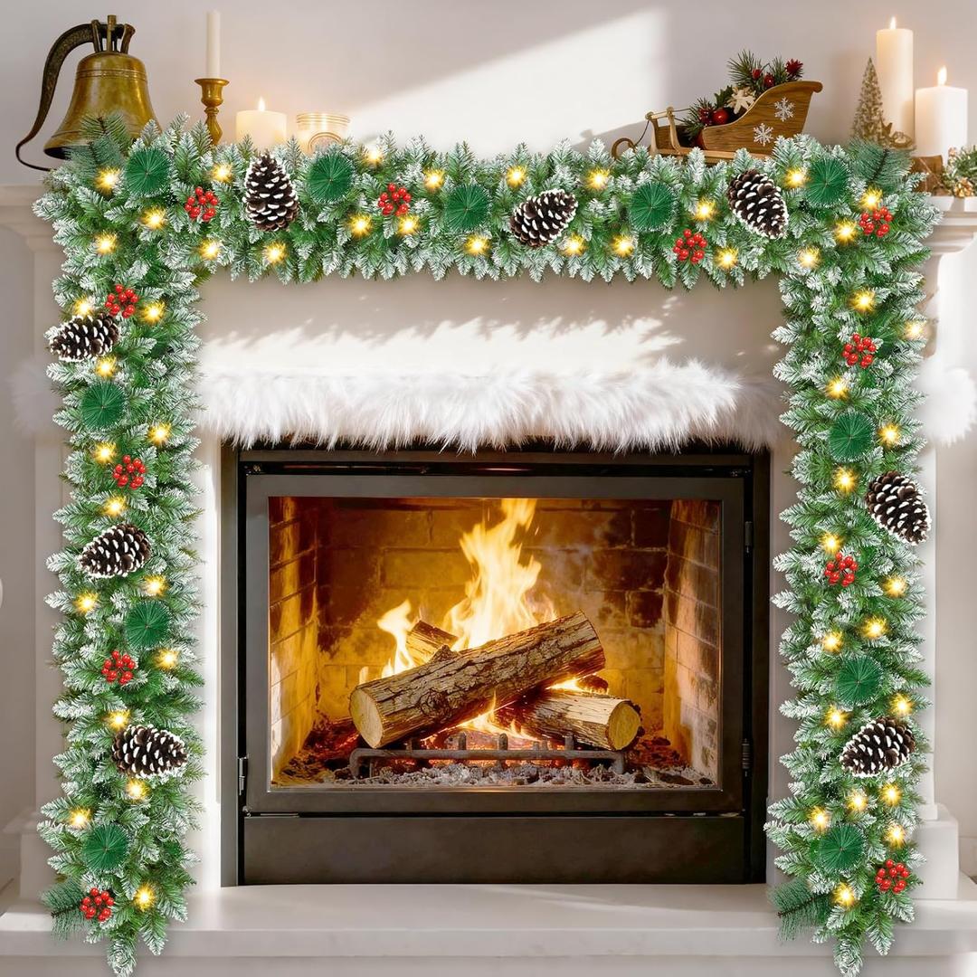 Christmas Garland with Lights 9 FT Artificial Christmas Garland 250 Pieces of Green Rattan Christmas Garland Holiday Artificial Decor for Stairs Wall Door Indoor Outdoor Garland