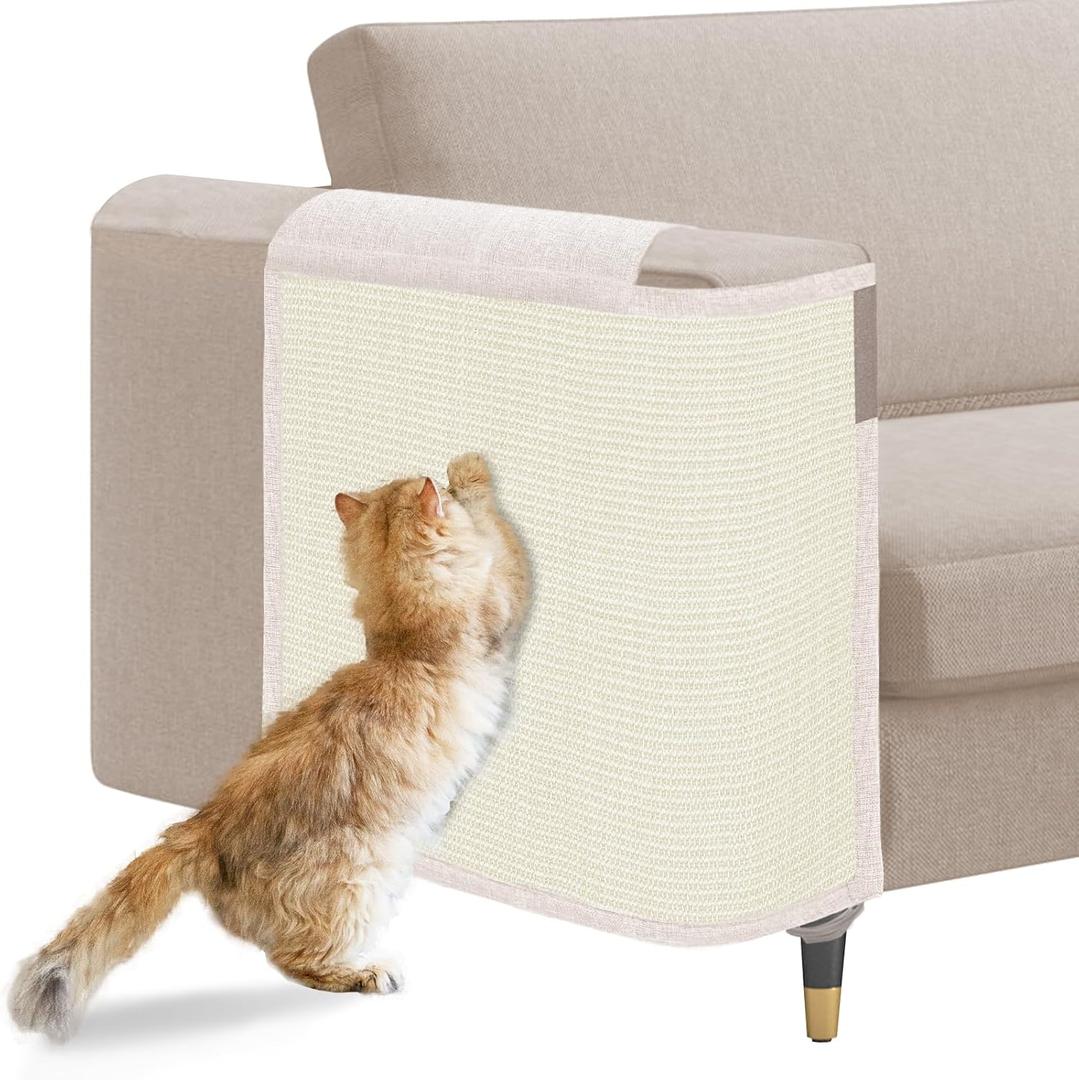 Cat Scratch Sofa Protector,23.6" L*19.7" W Cat Scratch Furniture Protector Pad, Couch Arm Sheild with Natural Sisal for Protecting Couch Sofa Chair Furniture(Beige/Right Handed)