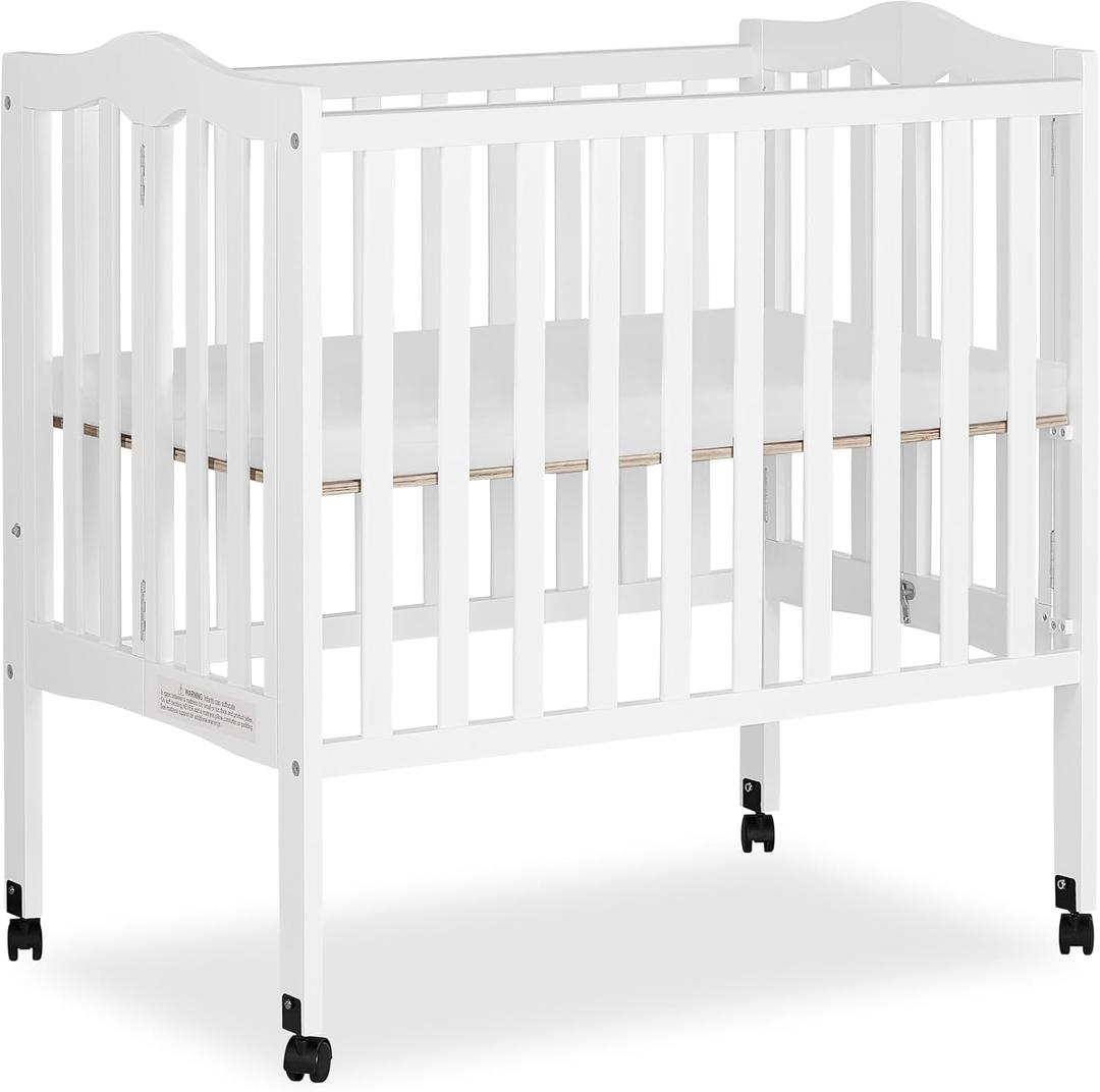 Dream On Me 2-In-1 Lightweight Folding Portable Stationary Side Crib In White, Greenguard Gold Certified, Baby Crib To Playpen, Folds Flat For Storage, Locking Wheels, 40"L x 26"W x 38"H