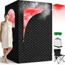 Portable Infrared Sauna Box for Home, Full Body Steam Sauna Tent with 660nm & 850nm Red Light Therapy Lamp, 3L 1200W Fast-Heating Steamer, Adjustable Temp & Remote Control for Relaxation, Detox