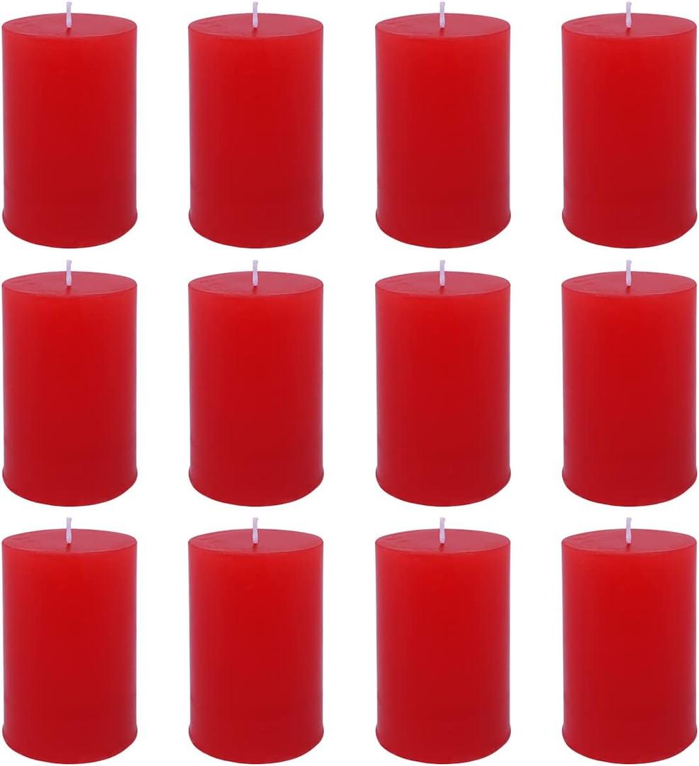 12 Pack 2x3 Inch Red Pillar Candles for Romantic Valentine's Day and Christmas, Unscented Column Candle for Home Restaurants, Smokeless Dripless and Clean Burning Emergency Candle