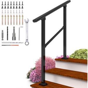  Outdoor Steps, 3 Steps Metal Handrails for Indoor/ Outdoor, Handrails for Concrete Steps, Wrought Iron Railing, Metal Porch Handrail, Deck Railing with Installation Kit