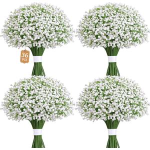 MARTINE MALL 36 Pcs Babys Breath Artificial Flowers, White Baby Breath Flowers Artificial Bulk Real Touch Fake Babys Breath Flowers Faux Gypsophila for Wedding Party Home Floral Arrangement Decor